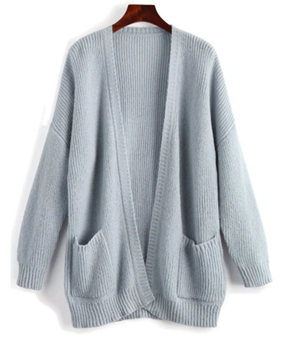 Pale blue open cardigan with patch pockets