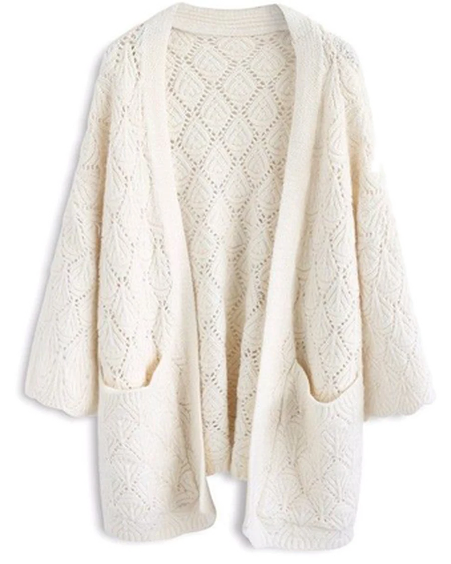 Cream cable open cardigan