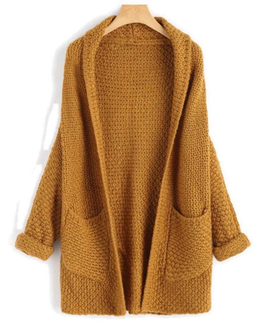 Ochre chunky-gauge open cardigan