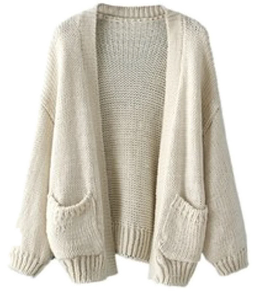 Ecru open cardigan with patch pockets