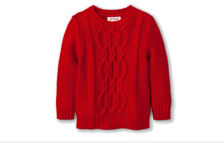 Red cable-knit crewneck, children's