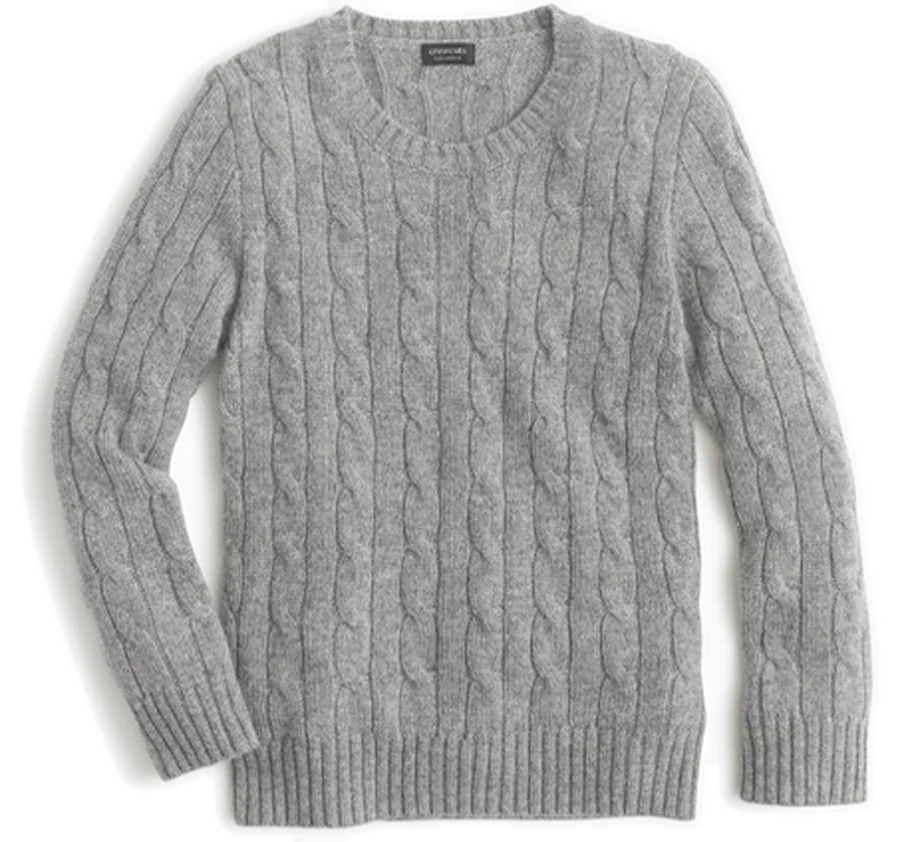 Grey cable-knit crewneck pullover