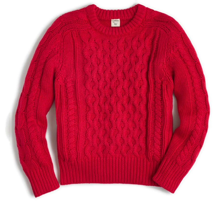 Red cable-knit crewneck pullover