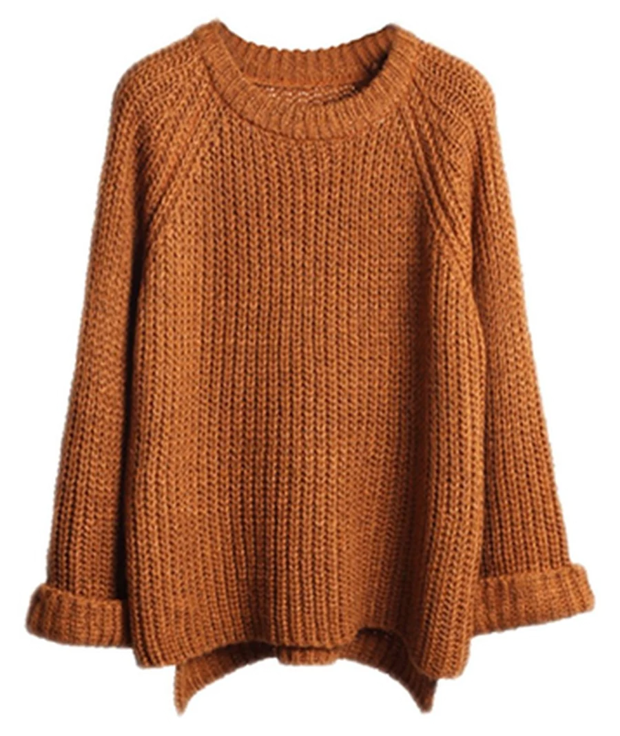 Rust chunky-gauge crewneck pullover