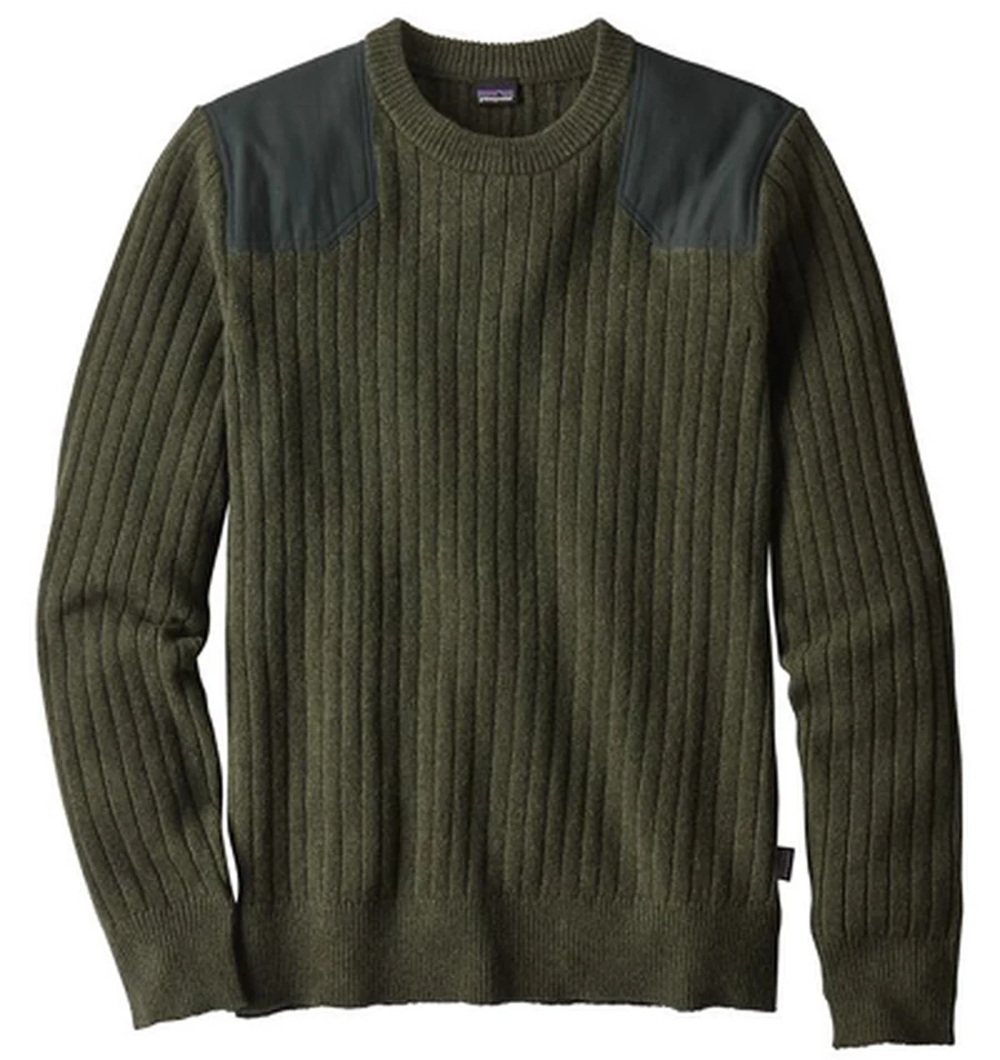 Olive ribbed crewneck with shoulder patches
