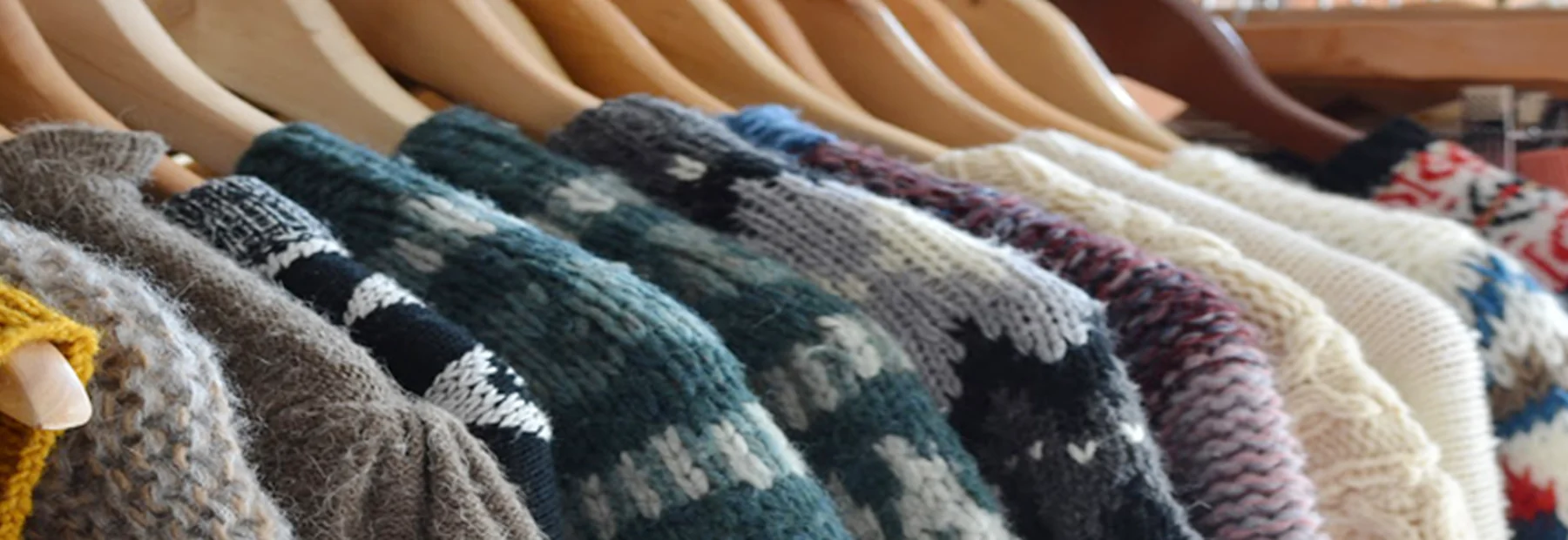 Finished sweaters on the rail, ready for inspection